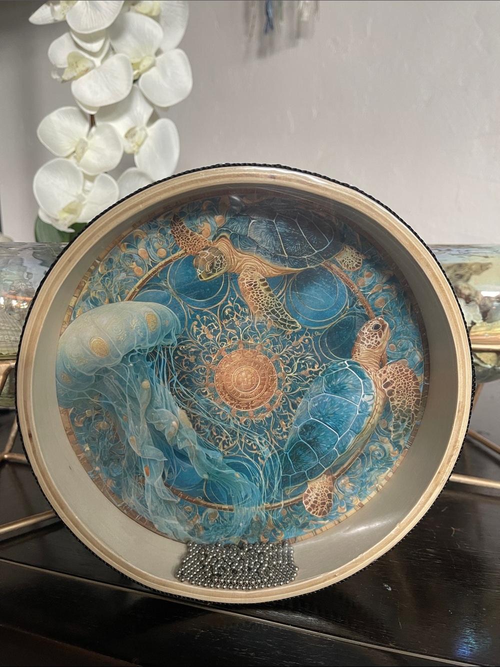 Blue Sea Turtle Bead Drum Art